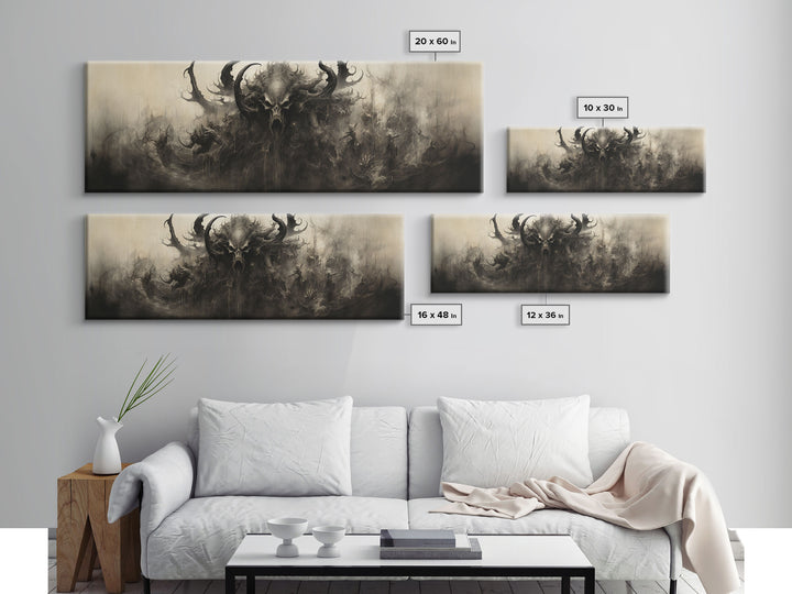 The Demon, Panoramic Canvas Print, Framed Halloween Art, Spooky Decor, Halloween Art, Halloween Wall Art, Halloween Art Print