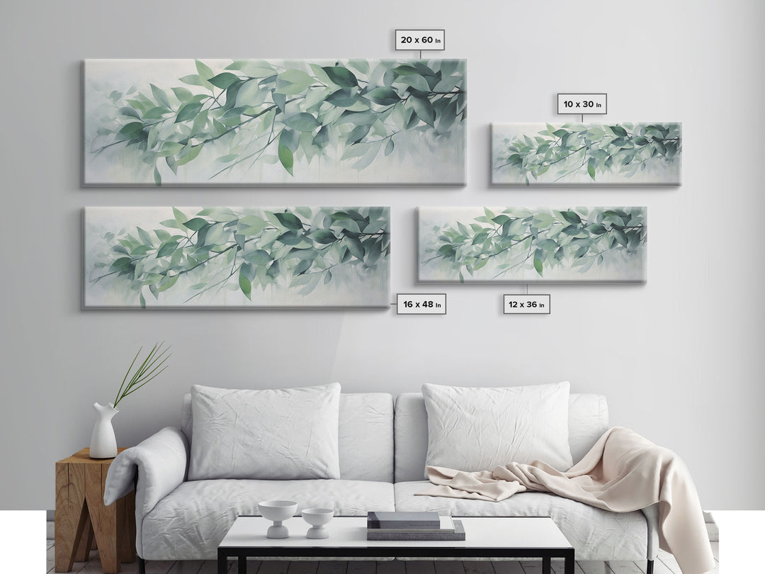 Green Botanical Oil Painting On Canvas - Eucalyptus Wall Art - Large Gallery Wrap Canvas Wall Art Prints With External Floater Frame