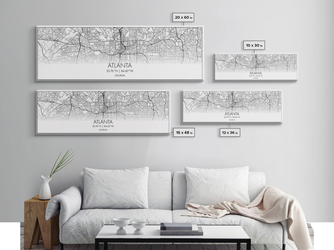 Panoramic Atlanta City Map, Georgia Art, Map Print, Minimalist Wall Art, Canvas Art, Housewarming Gift, Street Map Art, Closing Gift