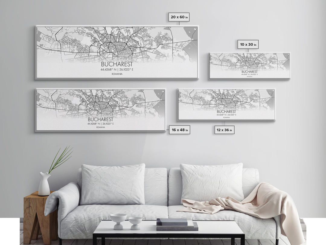 Panoramic Bucharest City Map, Romania Art, Map Print, Minimalist Wall Art, Canvas Art, Housewarming Gift, Street Map Art, Closing Gift