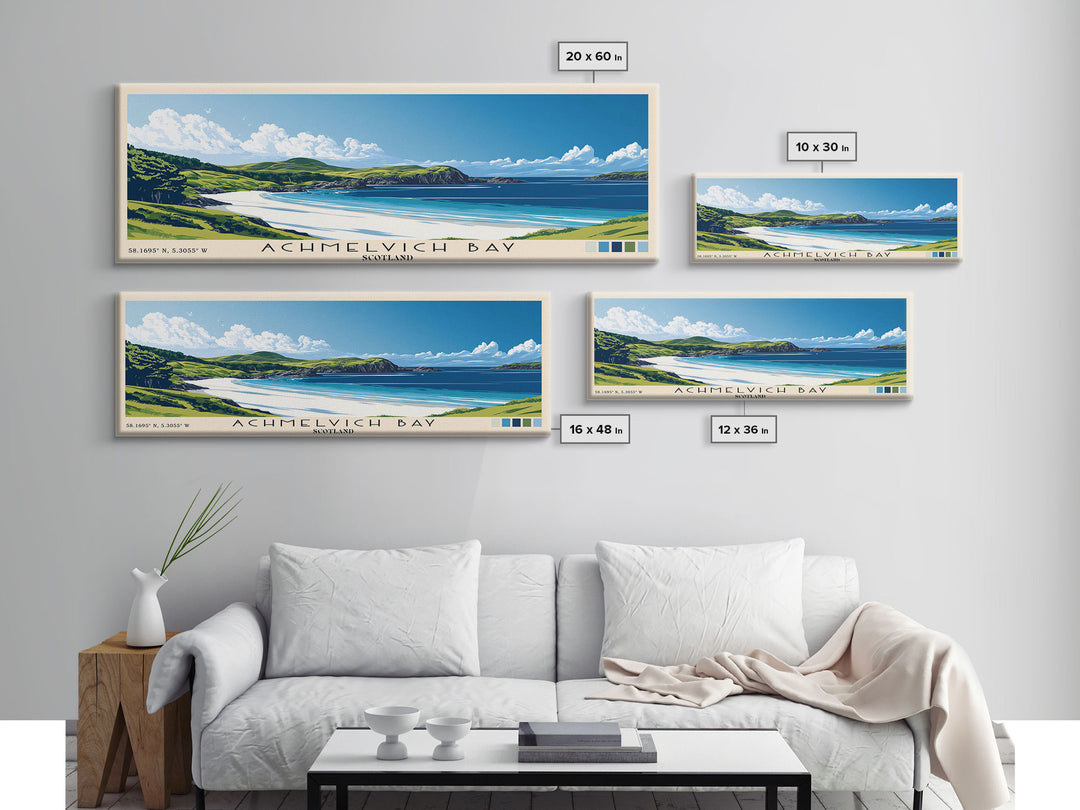 Achmelvich Bay, Scotland Panoramic Print, Vacation Gift, Scotland Wall Art, Beach Painting, Beach Decor, Large Wall Art, Wood Frame Art