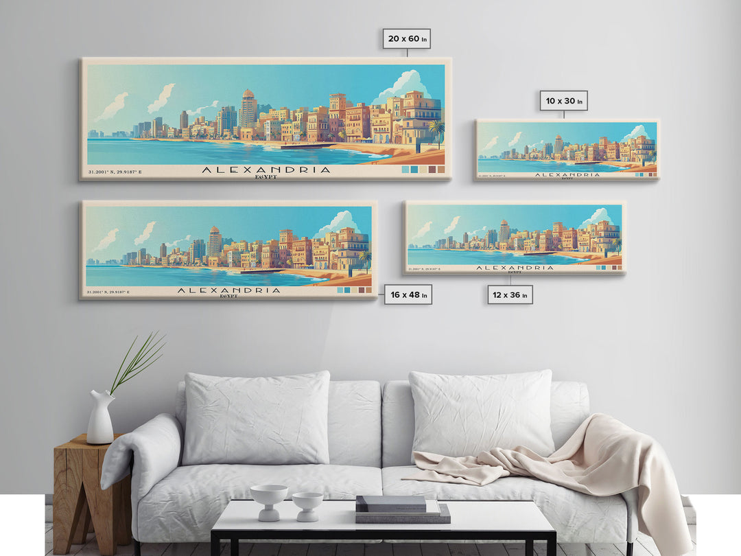 Alexandria, Egypt Panoramic Beach Print, Vacation Gift, Egypt Wall Art, Beach Painting, Beach Decor, Beach Painting