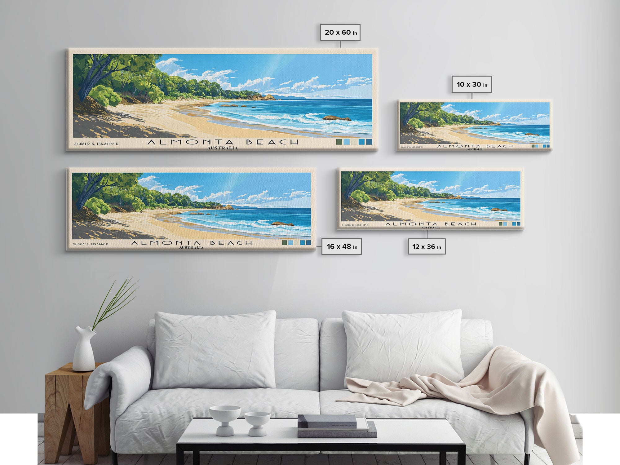 Almonta Beach, Australia Panoramic Beach Print, Vacation Gift, Australia Wall Art, Framed Canvas Print, Framed Beach Painting