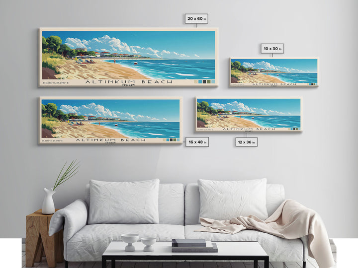 Altinkum Beach, Turkey Panoramic Beach Print, Vacation Gift, Turkey Wall Art, Beach Painting, Beach Decor, Beach Painting