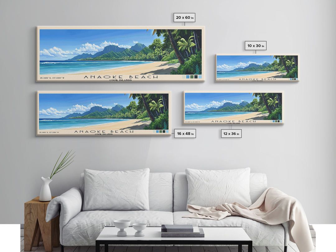 Anaoke Beach, Cook Islands Panoramic Beach Print, Vacation Gift, Cook Islands Wall Art, Beach Painting, Beach Decor, Beach Painting