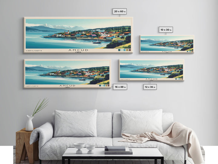 Ancud, Chile Panoramic Print, Vacation Gift, Chile Wall Art, Beach Painting, Beach Decor, Large Wall Art, Wood Frame Art