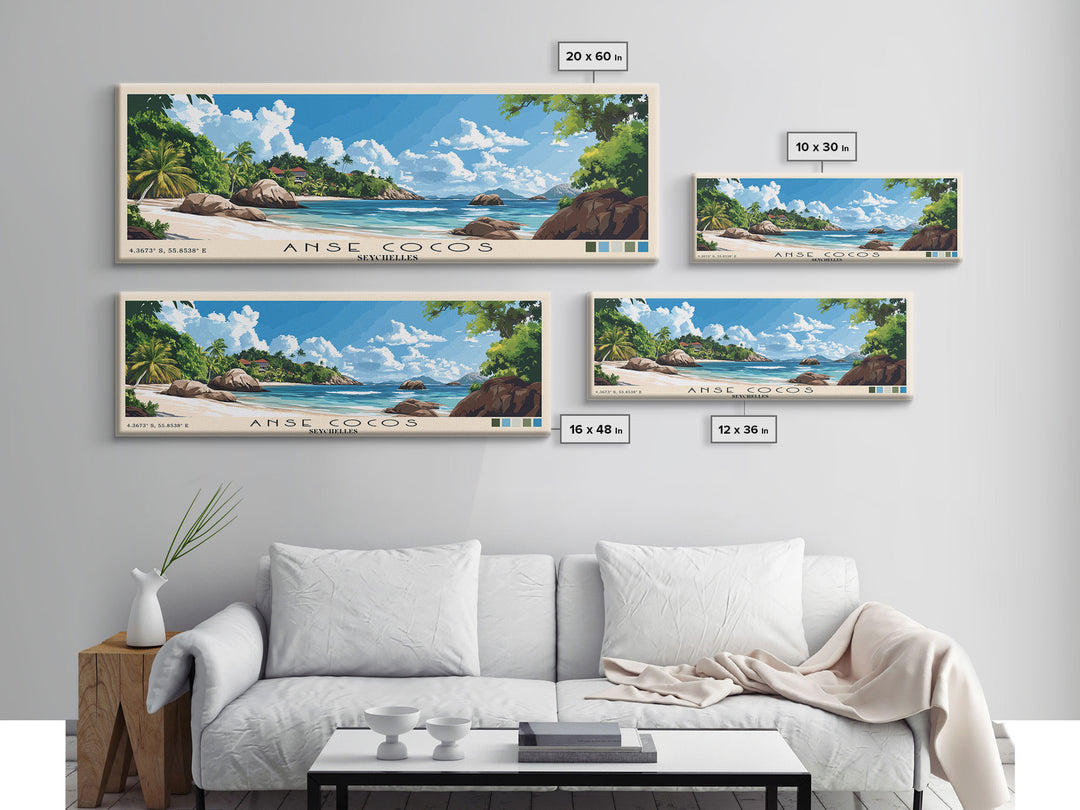 Anse Cocos, Seychelles Panoramic Beach Print, Vacation Gift, Seychelles Wall Art, Beach Painting, Beach Decor, Beach Painting