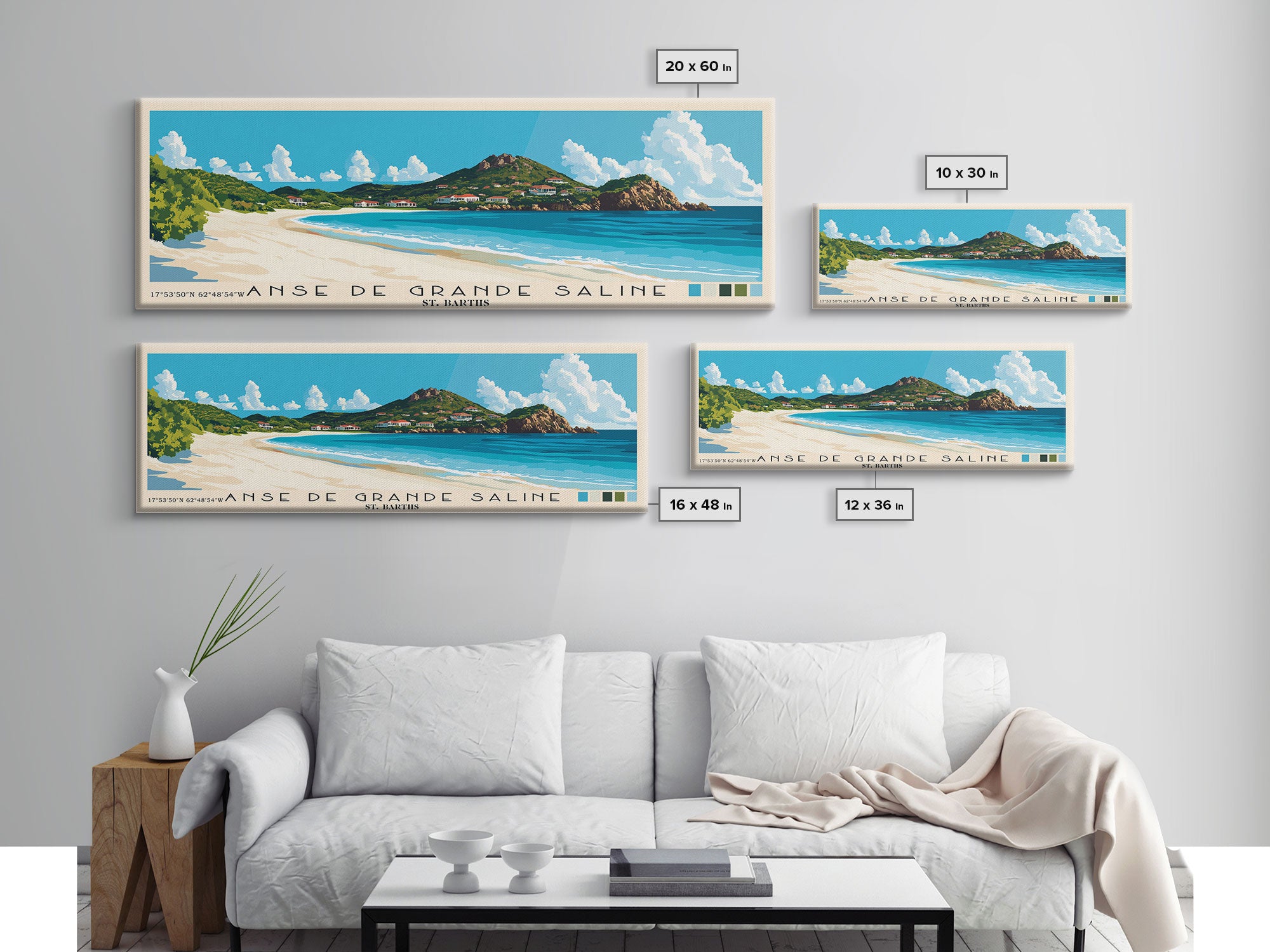 Anse de Grande Saline, St. Barths Panoramic Print, Vacation Gift, St. Barths Wall Art, Beach Painting, Beach Decor, Large Wall Art, Wood Frame Art