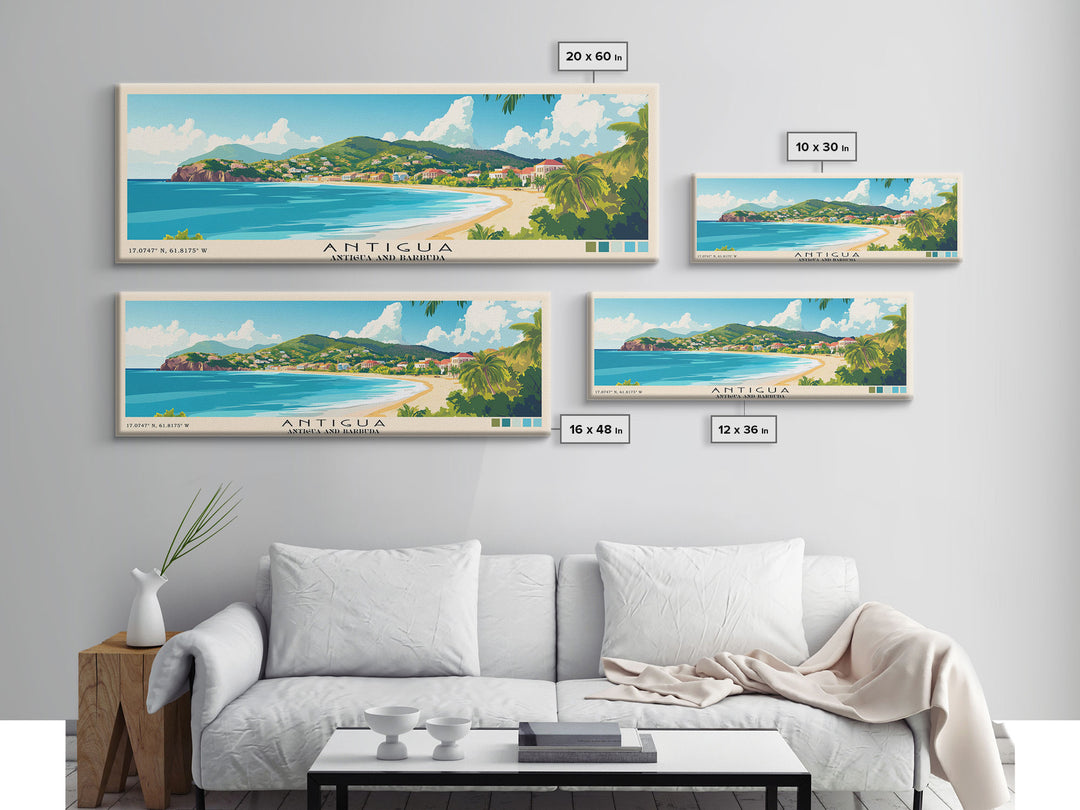 Antigua, Antigua and Barbuda Panoramic Print, Vacation Gift, Antigua and Barbuda Wall Art, Beach Painting, Beach Decor, Large Wall Art, Wood Frame Art