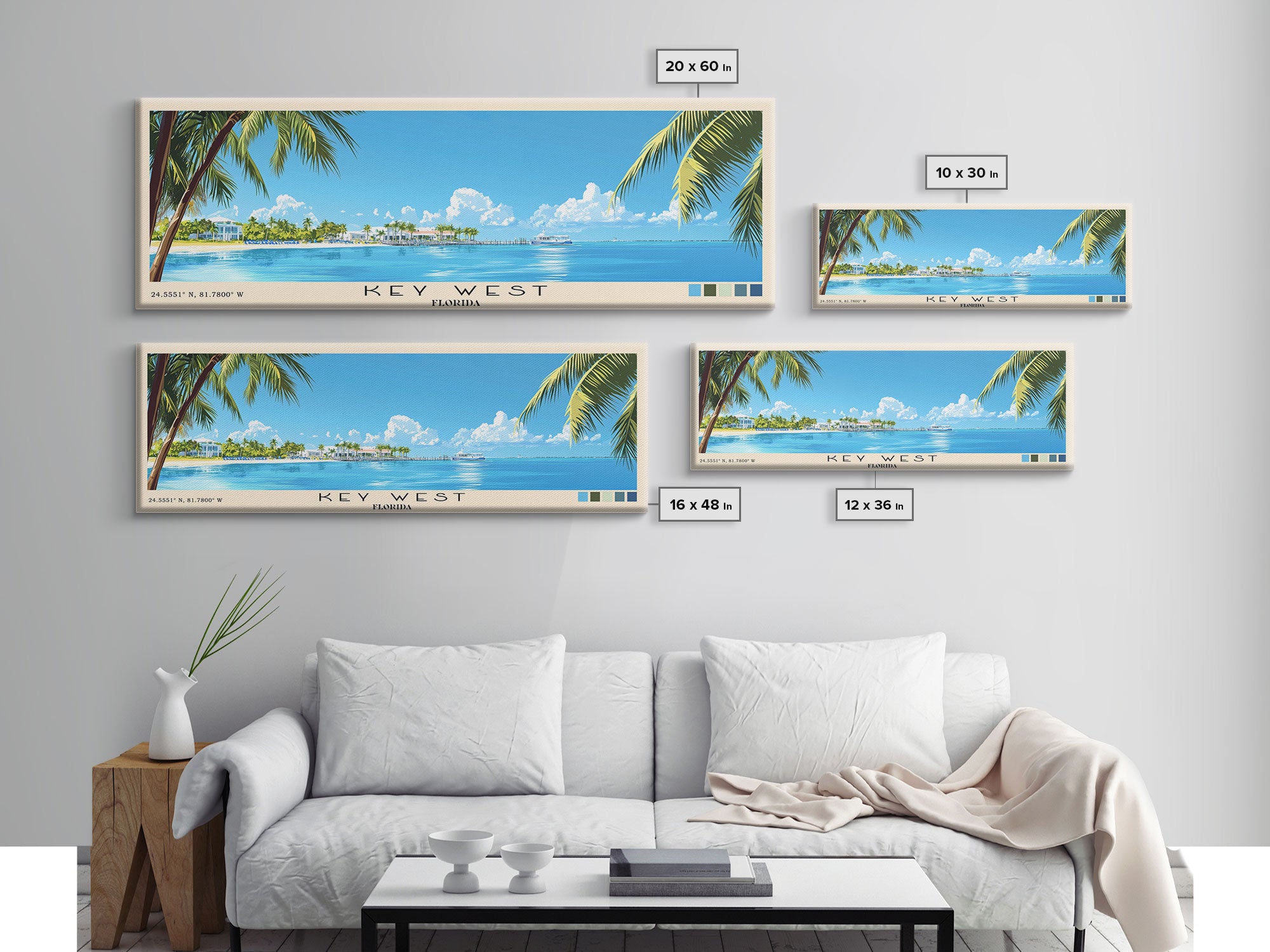 Key West, Florida Panoramic Print, Vacation Gift, Florida Wall Art, Beach Painting, Beach Decor, Beach Or Lakehouse Art