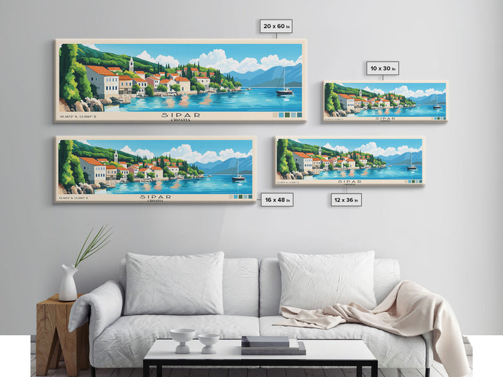 Sipar, Croatia Panoramic Beach Print, Vacation Gift, Croatia Wall Art, Framed Canvas Print, Framed Beach Painting