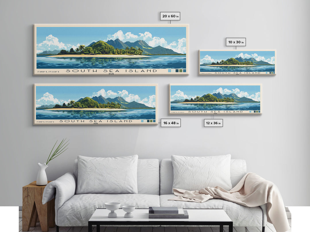 South Sea Island, Fiji Panoramic Print, Vacation Gift, Fiji Wall Art, Beach Painting, Beach Decor, Large Wall Art, Wood Frame Art