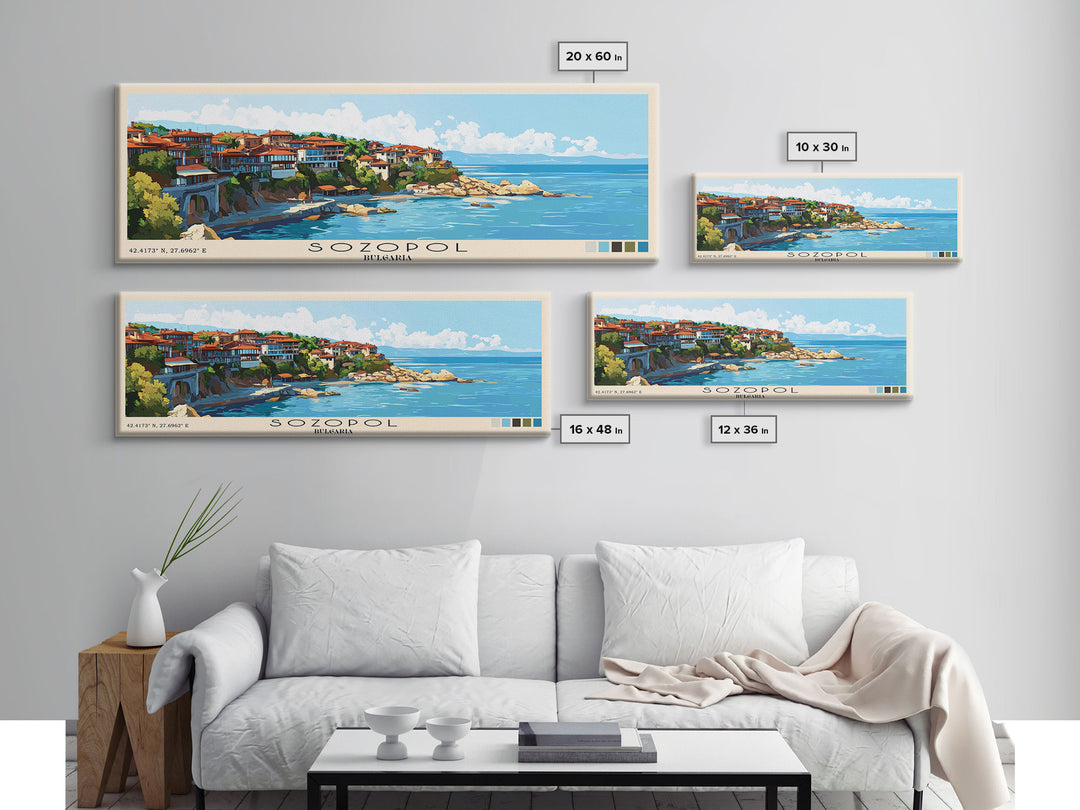 Sozopol, Bulgaria Panoramic Beach Print, Vacation Gift, Bulgaria Wall Art, Beach Painting, Beach Decor, Beach Painting