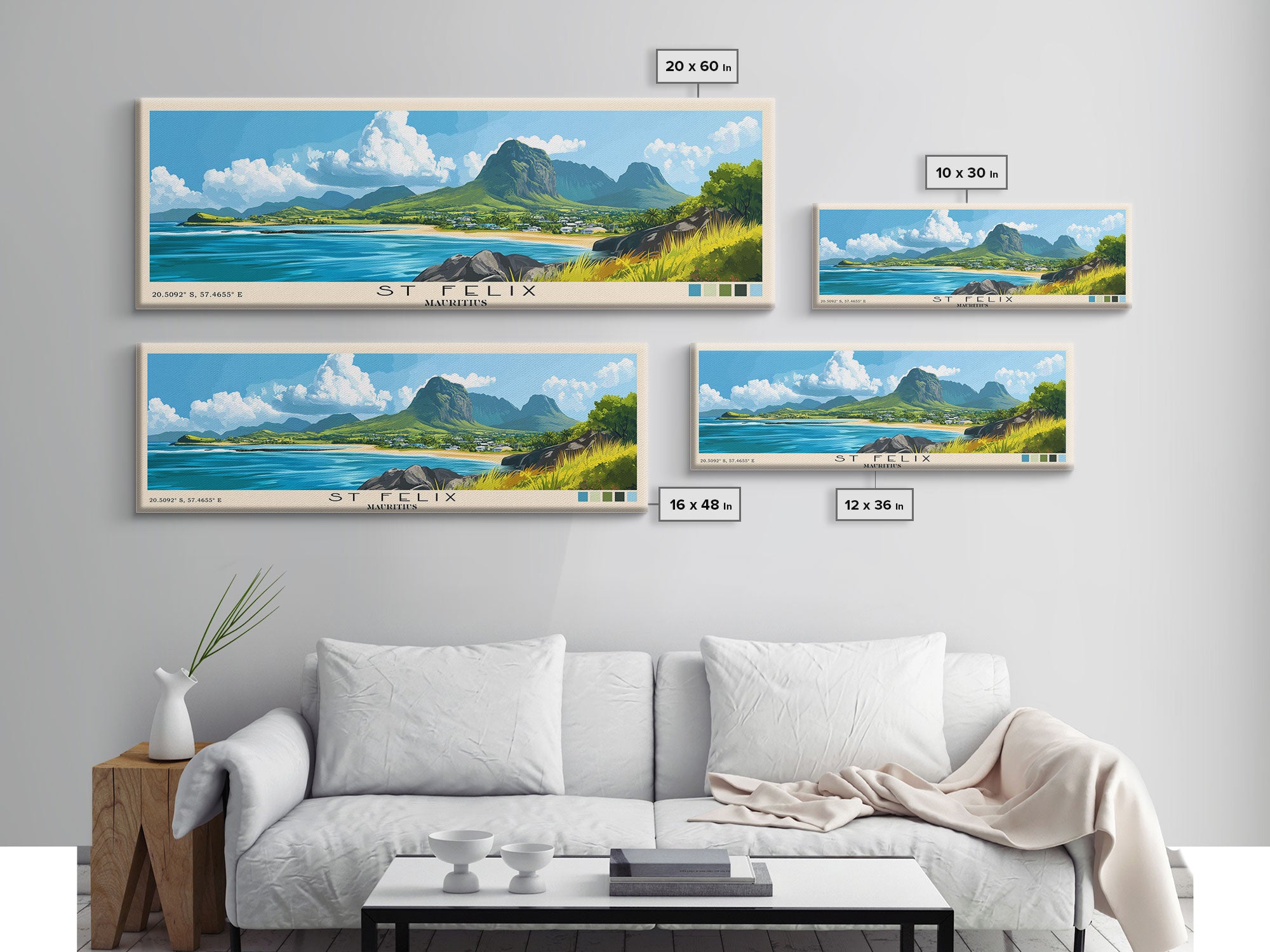 St Felix, Mauritius Panoramic Beach Print, Vacation Gift, Mauritius Wall Art, Beach Painting, Beach Decor, Beach Painting