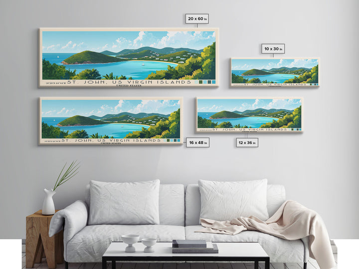 St. John, US Virgin Islands, United States Panoramic Beach Print, Vacation Gift, United States Wall Art, Framed Canvas Print, Framed Beach Painting