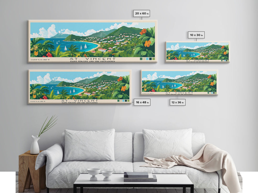 St. Vincent, Saint Vincent and the Grenadines Panoramic Beach Print, Vacation Gift, Saint Vincent and the Grenadines Wall Art, Beach Painting, Beach Decor, Beach Painting