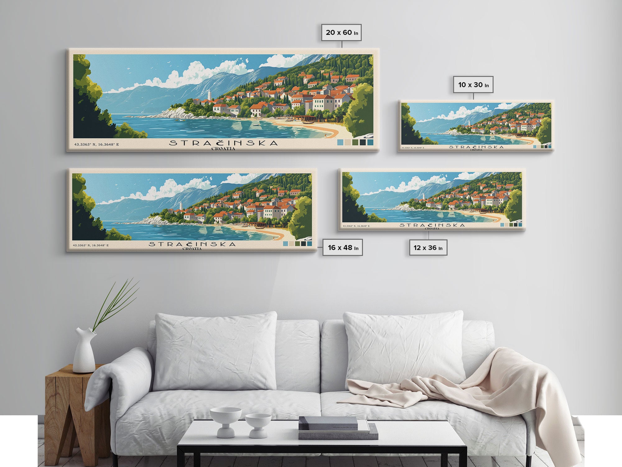 Stračinska, Croatia Panoramic Beach Print, Vacation Gift, Croatia Wall Art, Beach Painting, Beach Decor, Beach Painting