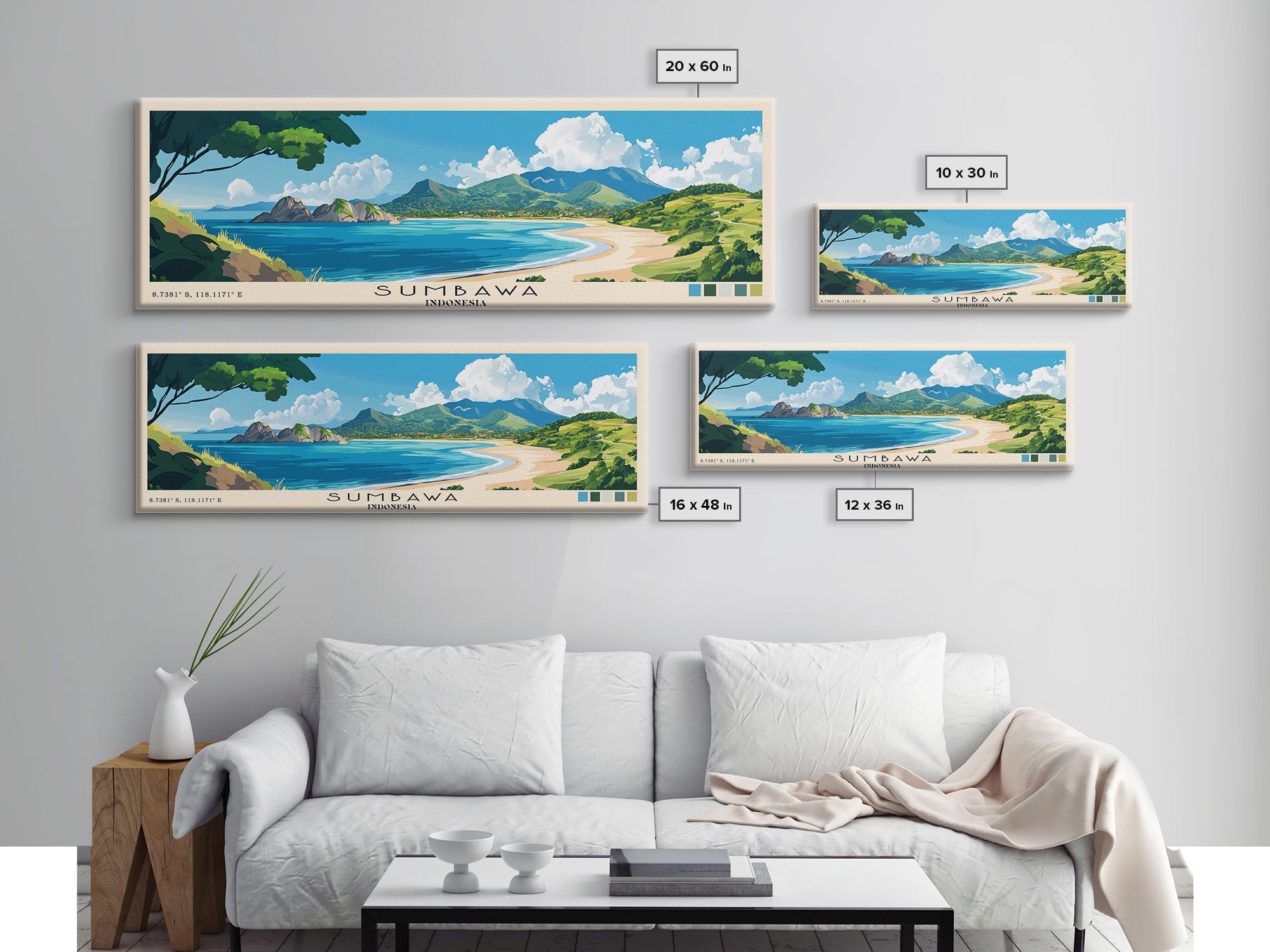 Sumbawa, Indonesia Panoramic Beach Print, Vacation Gift, Indonesia Wall Art, Beach Painting, Beach Decor, Beach Painting