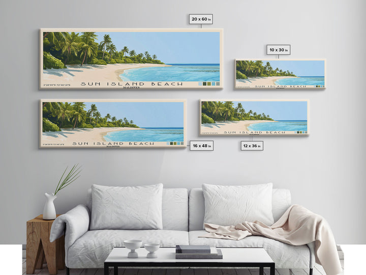 Sun Island Beach, Maldives Panoramic Print, Vacation Gift, Maldives Wall Art, Beach Painting, Beach Decor, Large Wall Art, Wood Frame Art