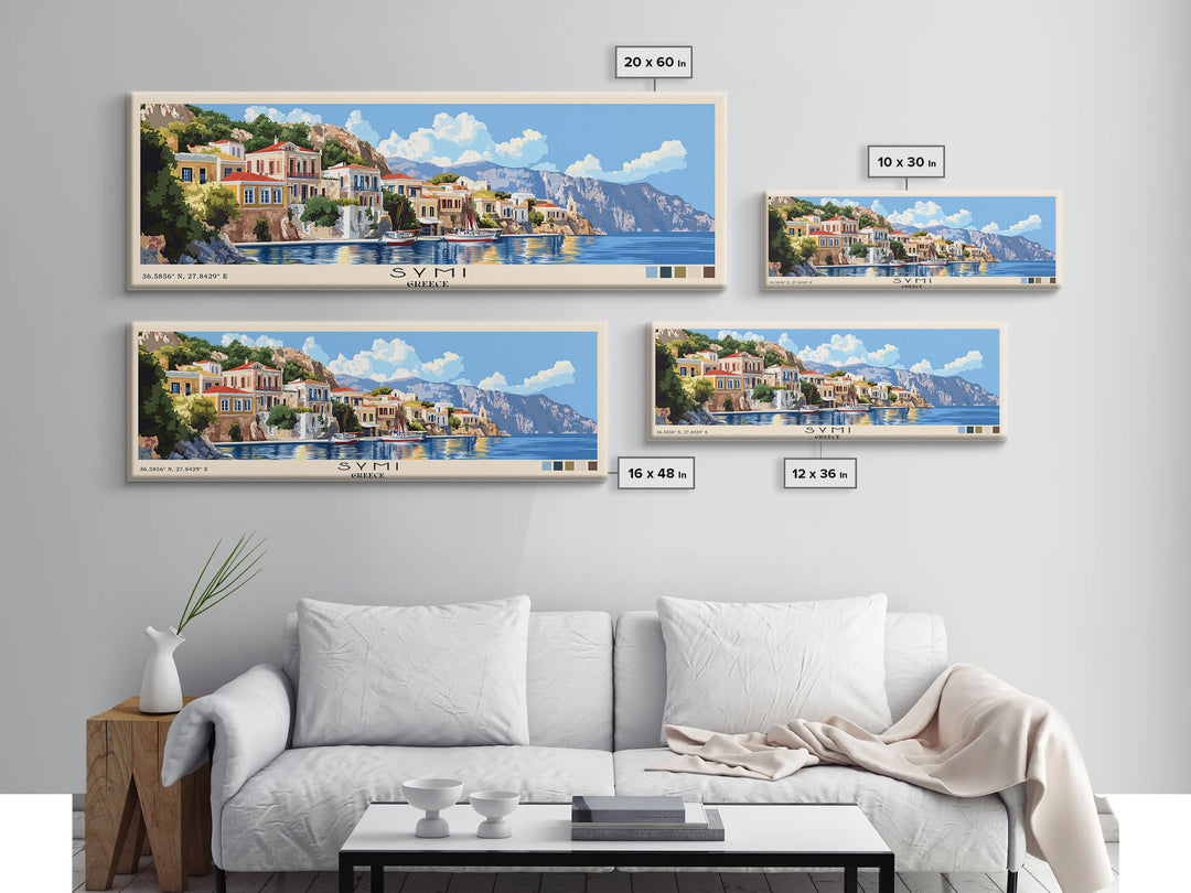 Symi, Greece Panoramic Beach Print, Vacation Gift, Greece Wall Art, Beach Painting, Beach Decor, Beach Painting