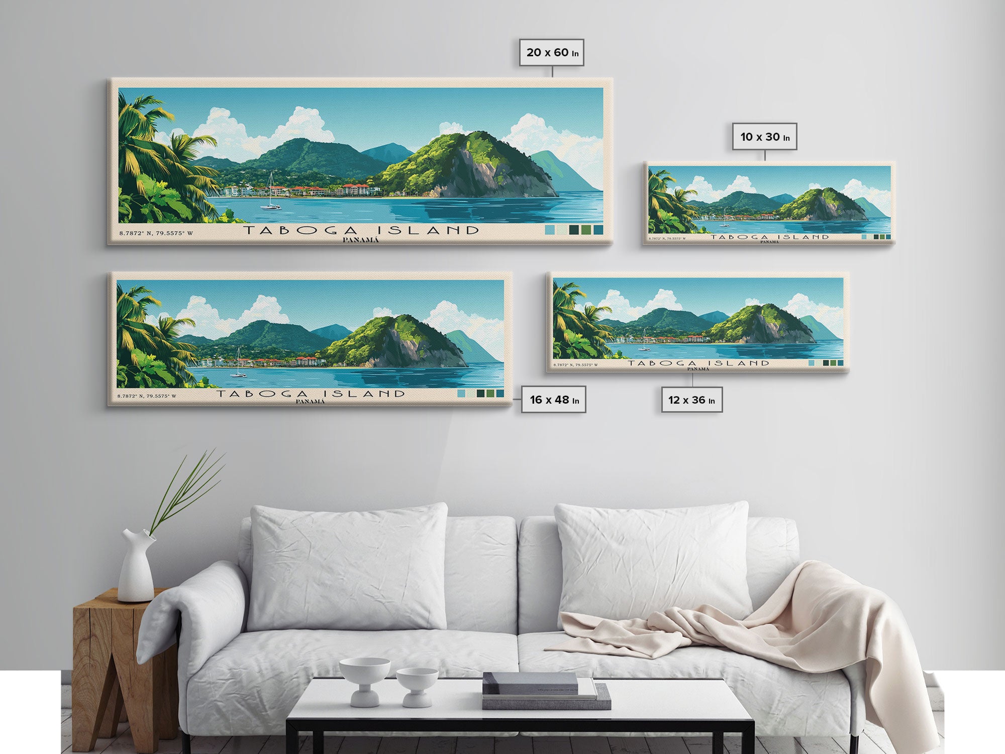 Taboga Island, Panamá Panoramic Beach Print, Vacation Gift, Panamá Wall Art, Framed Canvas Print, Framed Beach Painting