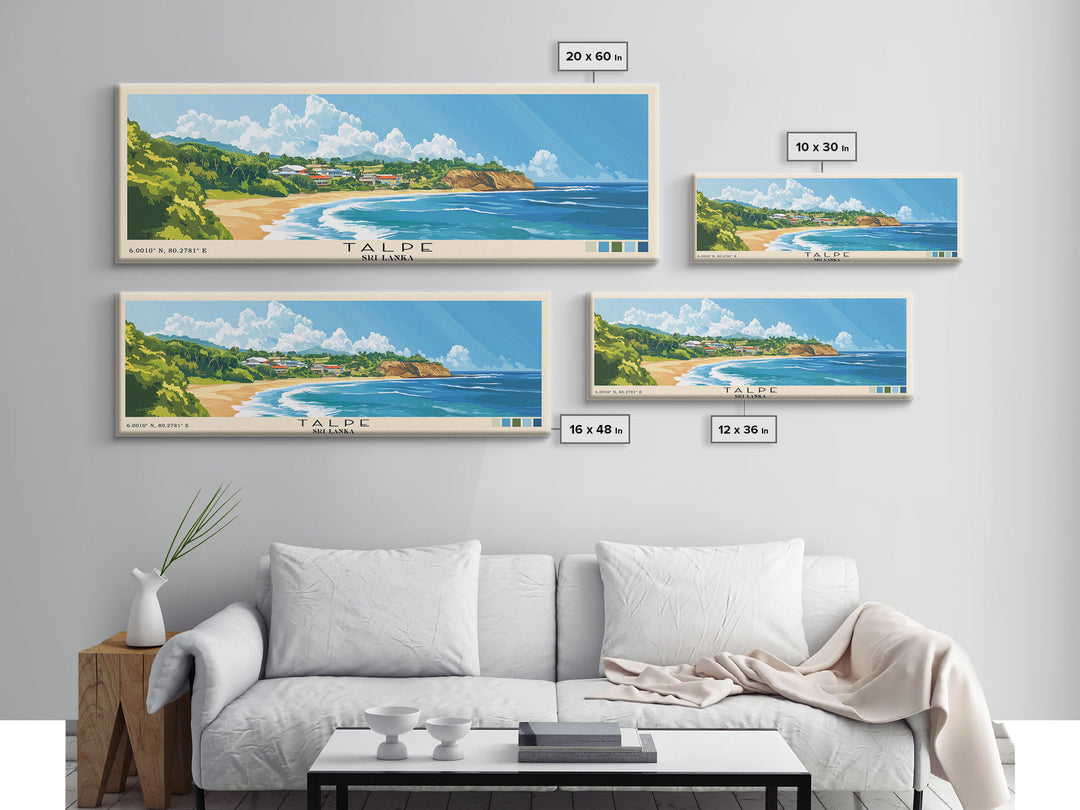 Talpe, Sri Lanka Panoramic Print, Vacation Gift, Sri Lanka Wall Art, Beach Painting, Beach Decor, Large Wall Art, Wood Frame Art