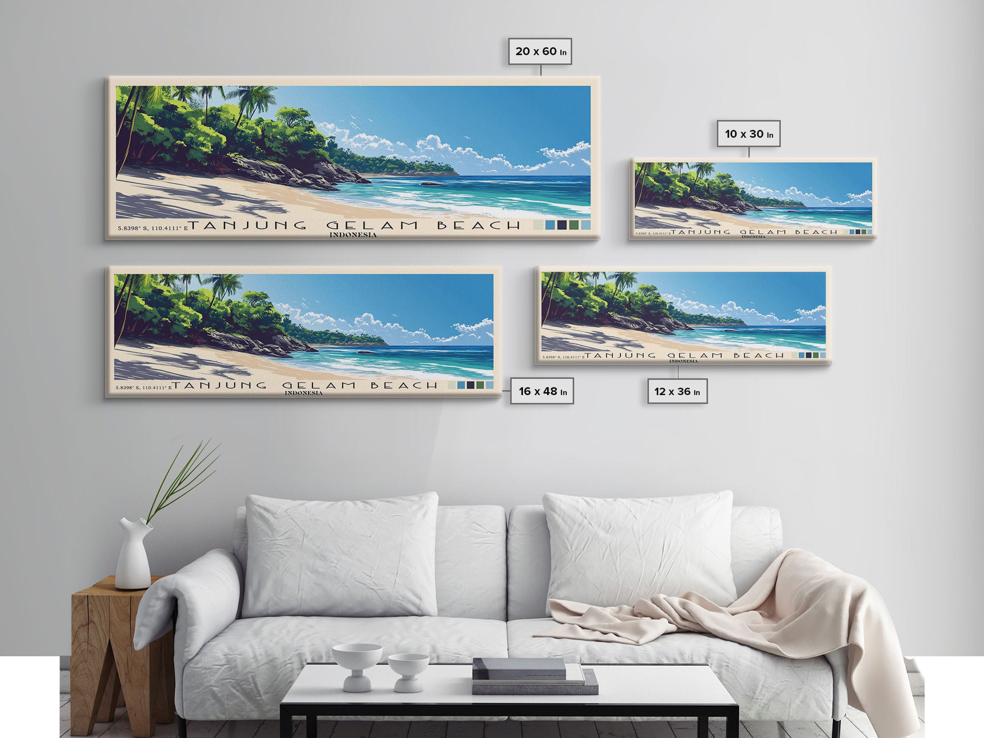 Tanjung Gelam Beach, Indonesia Panoramic Beach Print, Vacation Gift, Indonesia Wall Art, Beach Painting, Beach Decor, Beach Painting