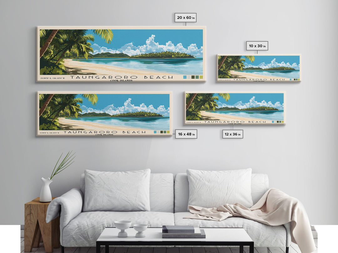 Taungaroro Beach, Cook Islands Panoramic Print, Vacation Gift, Cook Islands Wall Art, Beach Painting, Beach Decor, Beach Or Lakehouse Art