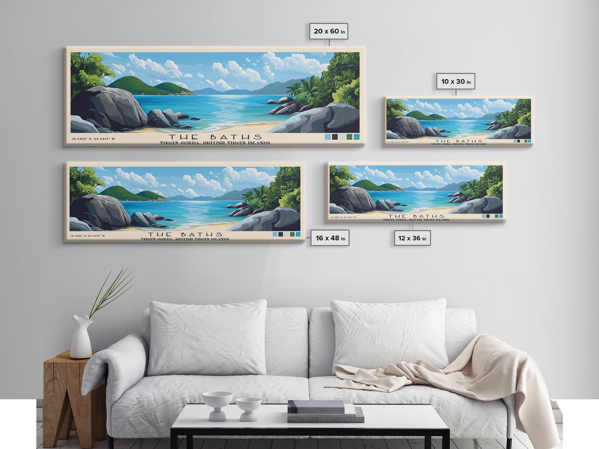 The Baths, Virgin Gorda, British Virgin Islands Panoramic Beach Print, Vacation Gift, Virgin Gorda, British Virgin Islands Wall Art, Framed Canvas Print, Framed Beach Painting