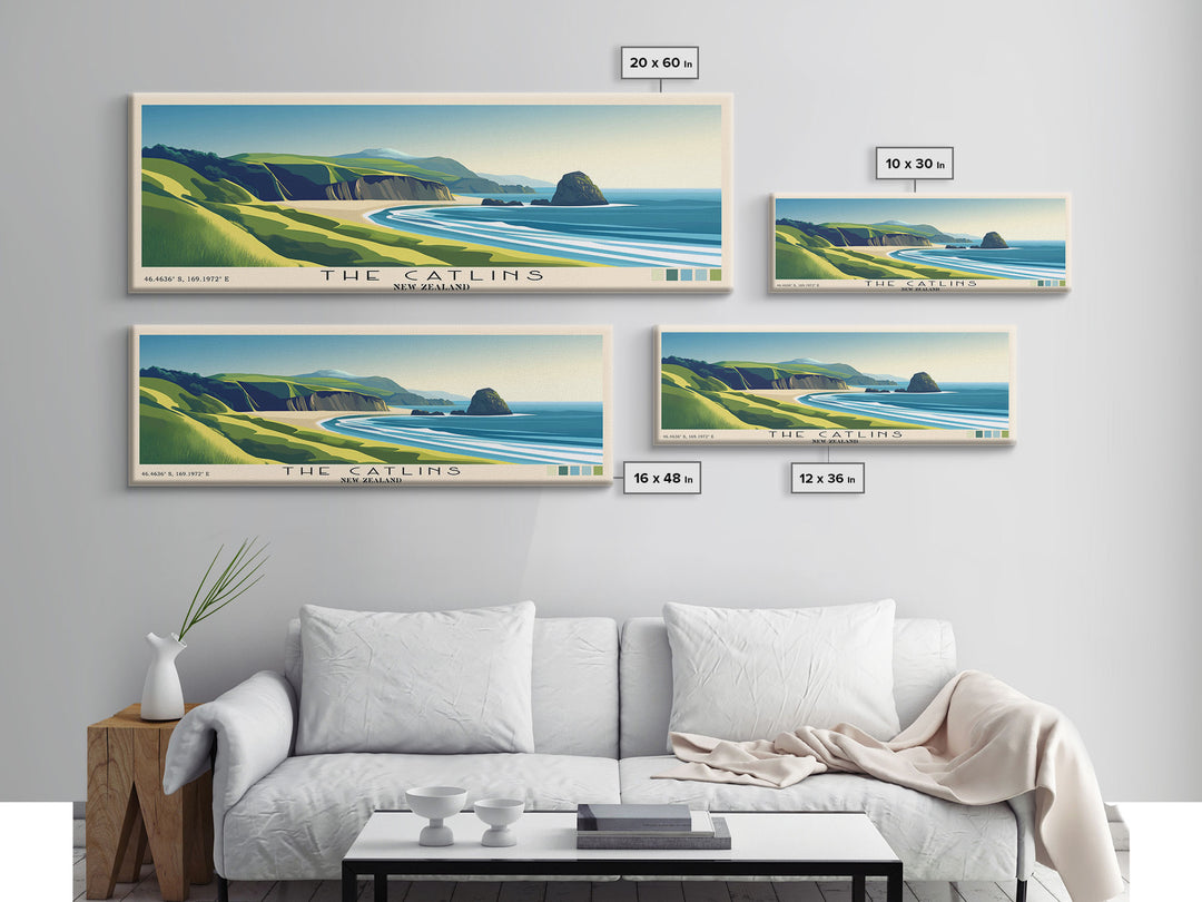 The Catlins, New Zealand Panoramic Print, Vacation Gift, New Zealand Wall Art, Beach Painting, Beach Decor, Beach Or Lakehouse Art