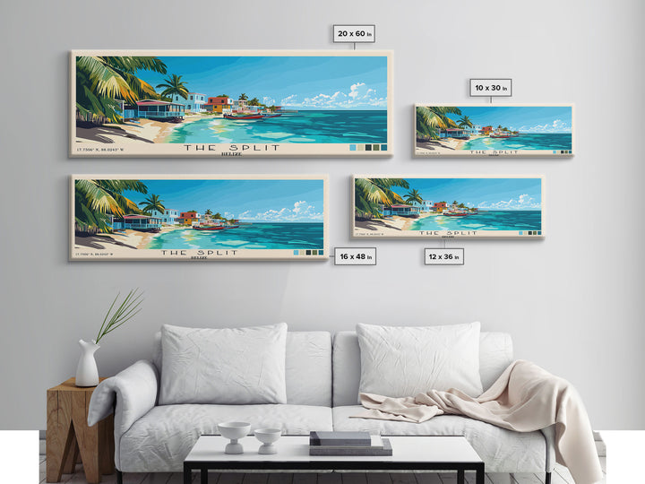 The Split, Belize Panoramic Beach Print, Vacation Gift, Belize Wall Art, Beach Painting, Beach Decor, Beach Painting