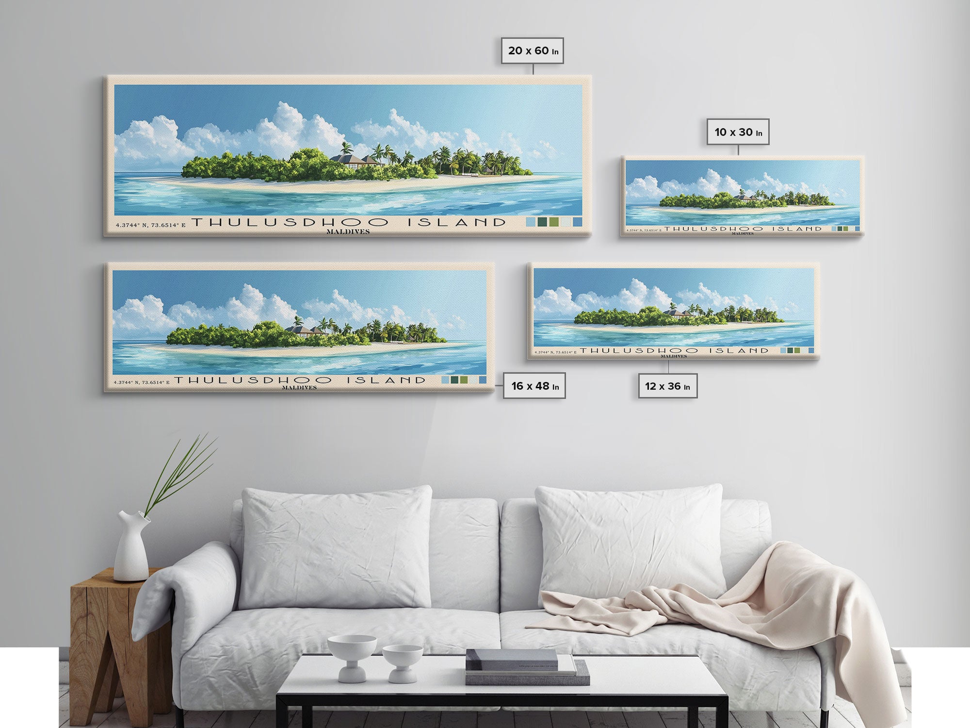 Thulusdhoo Island, Maldives Panoramic Print, Vacation Gift, Maldives Wall Art, Beach Painting, Beach Decor, Beach Or Lakehouse Art