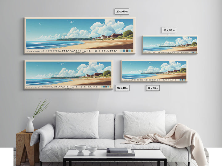 Timmendorfer Strand, Germany Panoramic Beach Print, Vacation Gift, Germany Wall Art, Framed Canvas Print, Framed Beach Painting