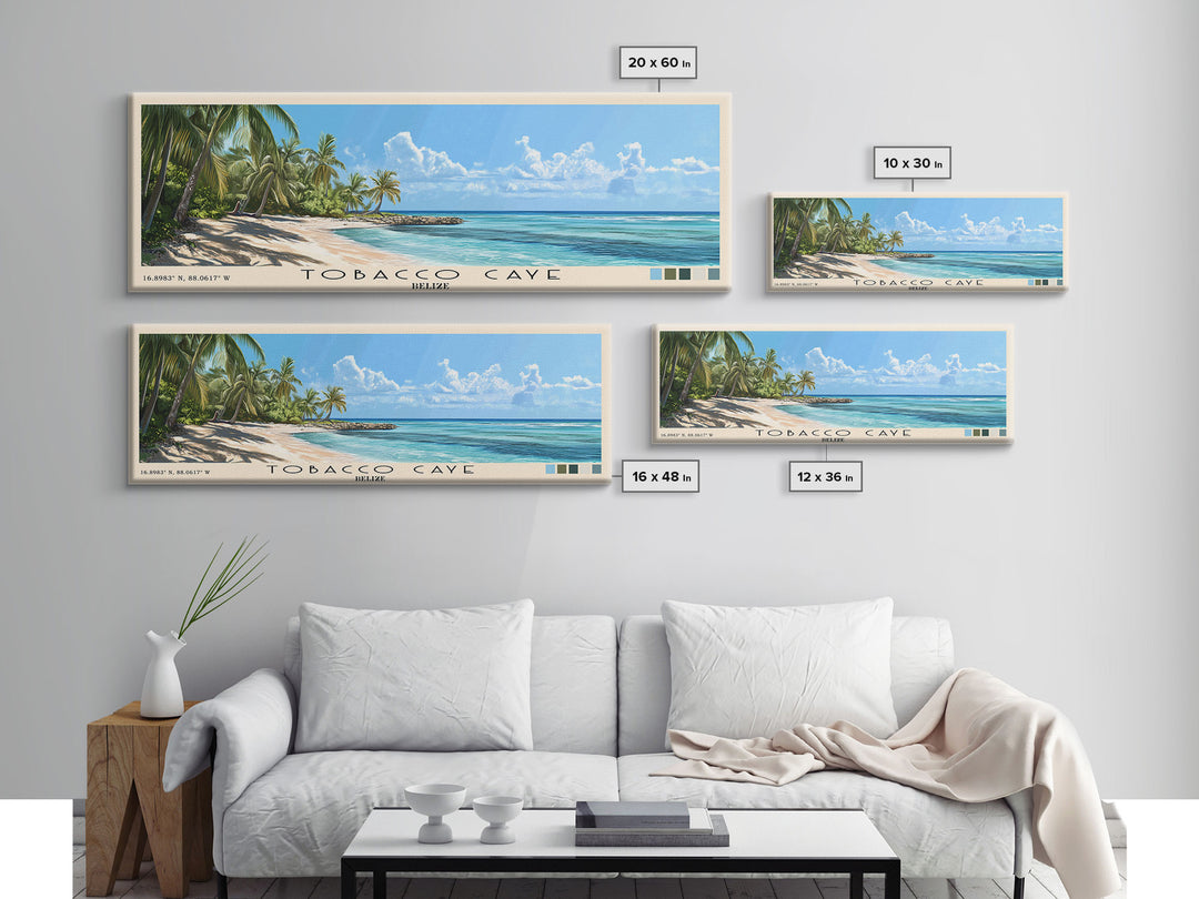 Tobacco Caye, Belize Panoramic Print, Vacation Gift, Belize Wall Art, Beach Painting, Beach Decor, Large Wall Art, Wood Frame Art