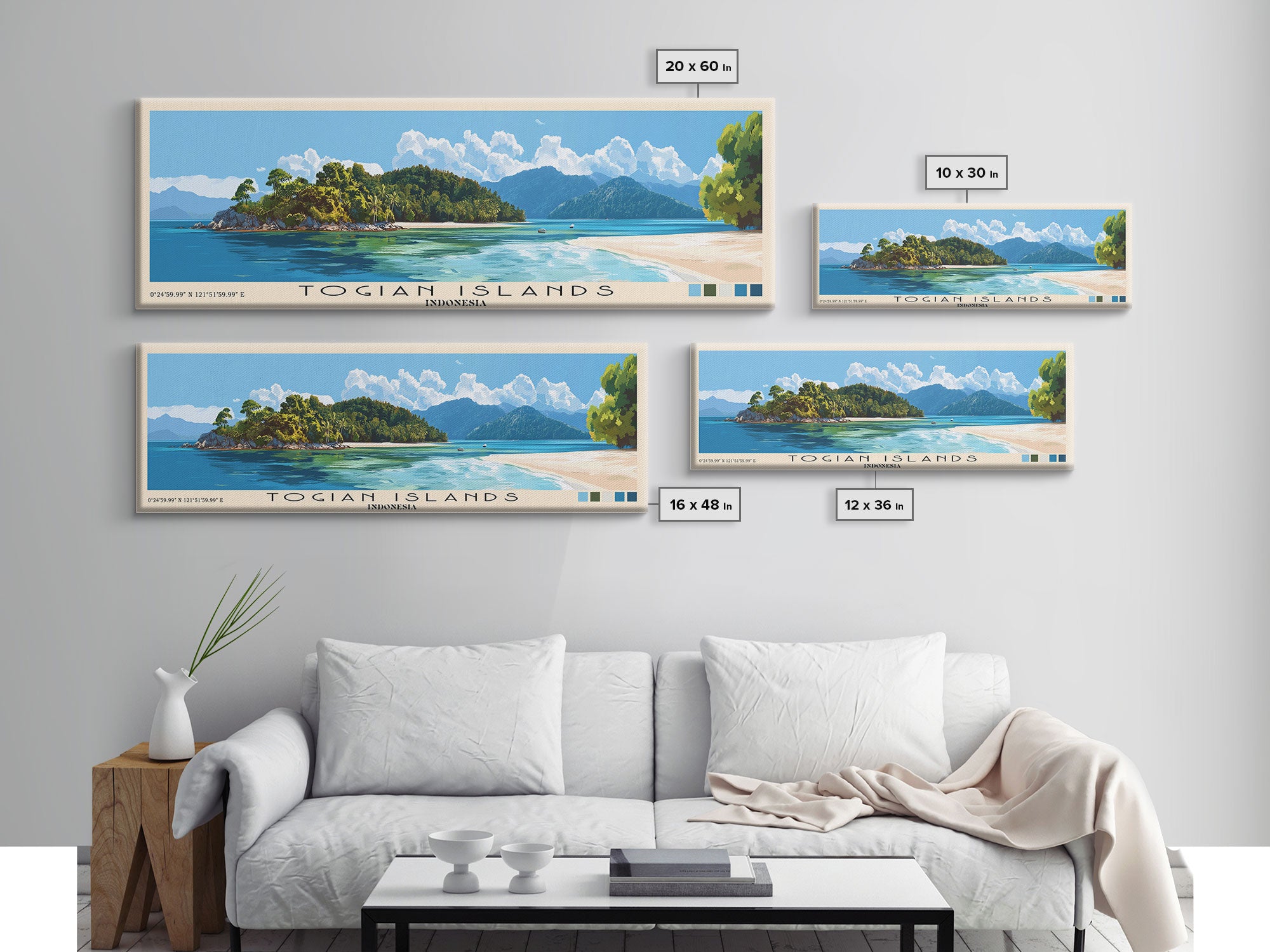 Togian Islands, Indonesia Panoramic Beach Print, Vacation Gift, Indonesia Wall Art, Framed Canvas Print, Framed Beach Painting