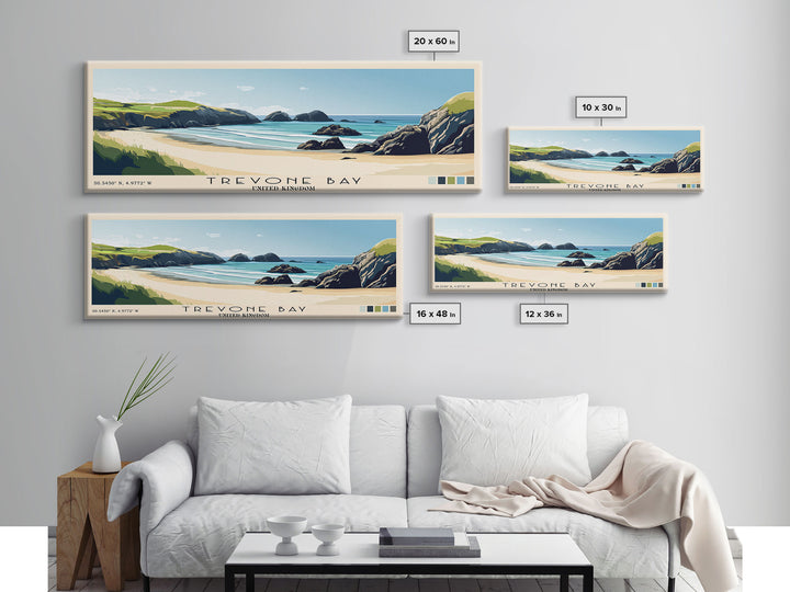 Trevone Bay, United Kingdom Panoramic Print, Vacation Gift, United Kingdom Wall Art, Beach Painting, Beach Decor, Beach Or Lakehouse Art