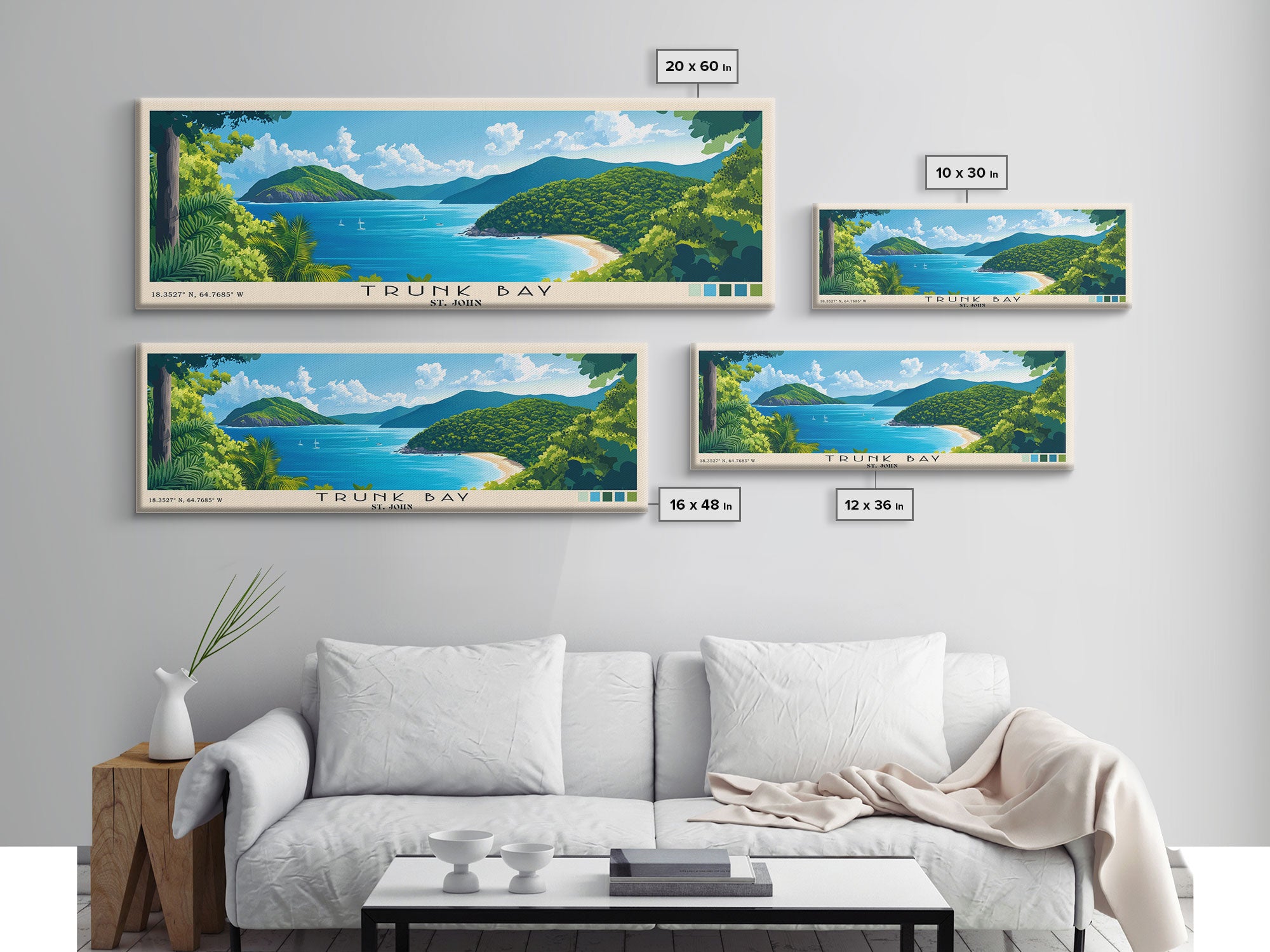 Trunk Bay, St. John Panoramic Print, Vacation Gift, St. John Wall Art, Beach Painting, Beach Decor, Large Wall Art, Wood Frame Art