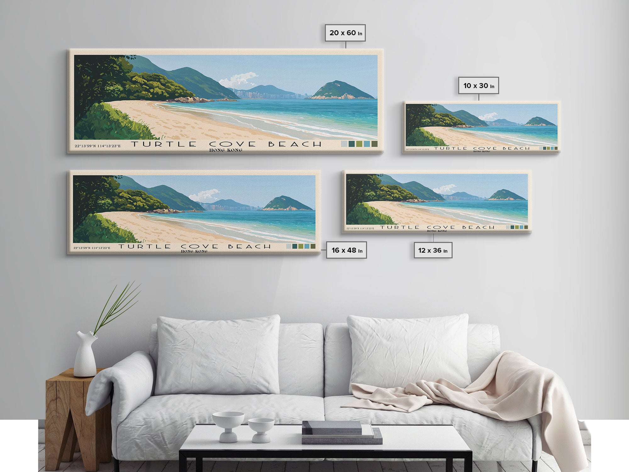 Turtle Cove Beach, Hong Kong Panoramic Print, Vacation Gift, Hong Kong Wall Art, Beach Painting, Beach Decor, Beach Or Lakehouse Art