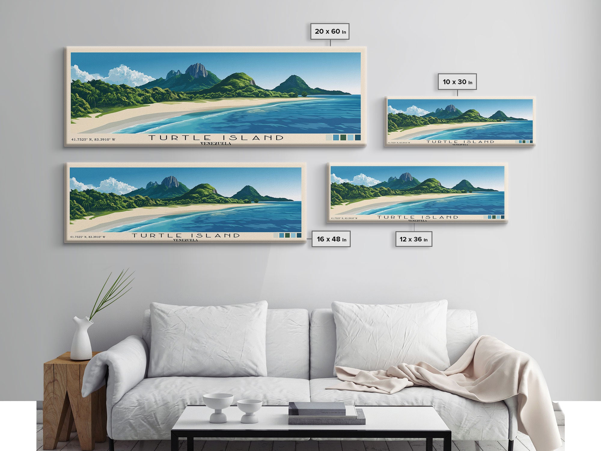 Turtle Island, Venezuela Panoramic Beach Print, Vacation Gift, Venezuela Wall Art, Beach Painting, Beach Decor, Beach Painting