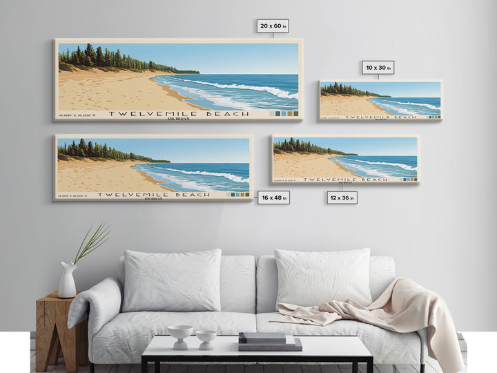 Twelvemile Beach, Michigan Panoramic Print, Vacation Gift, Michigan Wall Art, Beach Painting, Beach Decor, Large Wall Art, Wood Frame Art