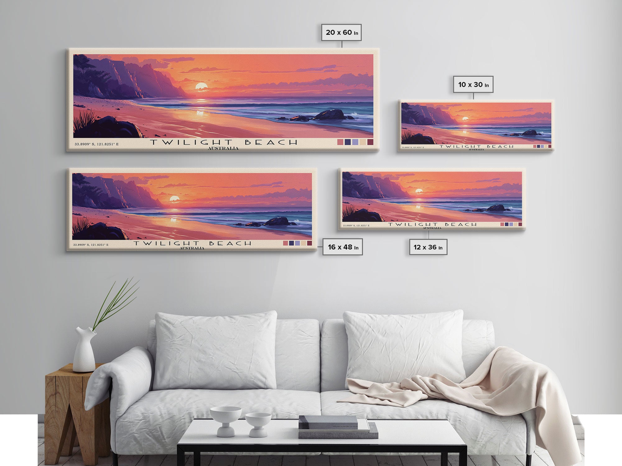 Twilight Beach, Australia Panoramic Beach Print, Vacation Gift, Australia Wall Art, Framed Canvas Print, Framed Beach Painting