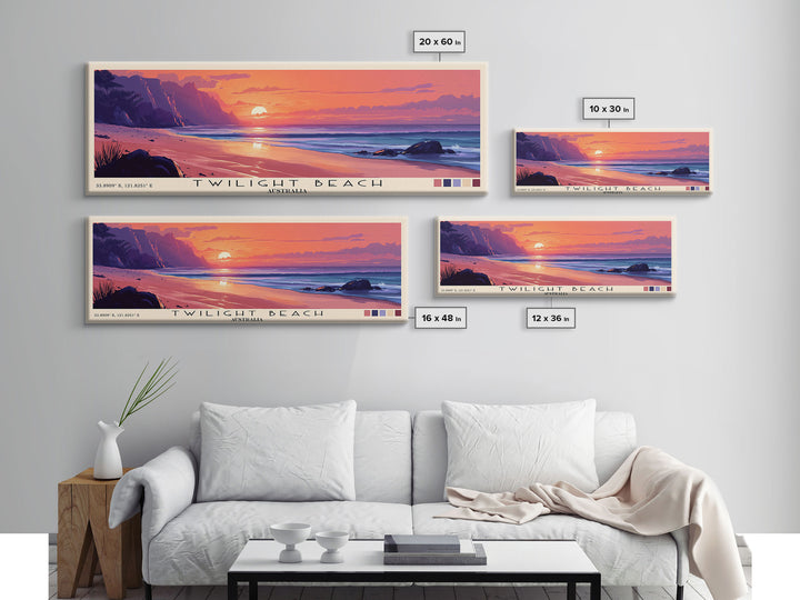 Twilight Beach, Australia Panoramic Beach Print, Vacation Gift, Australia Wall Art, Framed Canvas Print, Framed Beach Painting