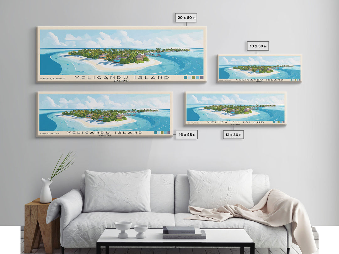 Veligandu Island, Maldives Panoramic Beach Print, Vacation Gift, Maldives Wall Art, Beach Painting, Beach Decor, Beach Painting