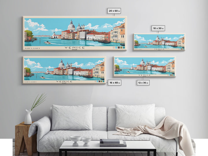 Venice, Italy Panoramic Beach Print, Vacation Gift, Italy Wall Art, Framed Canvas Print, Framed Beach Painting