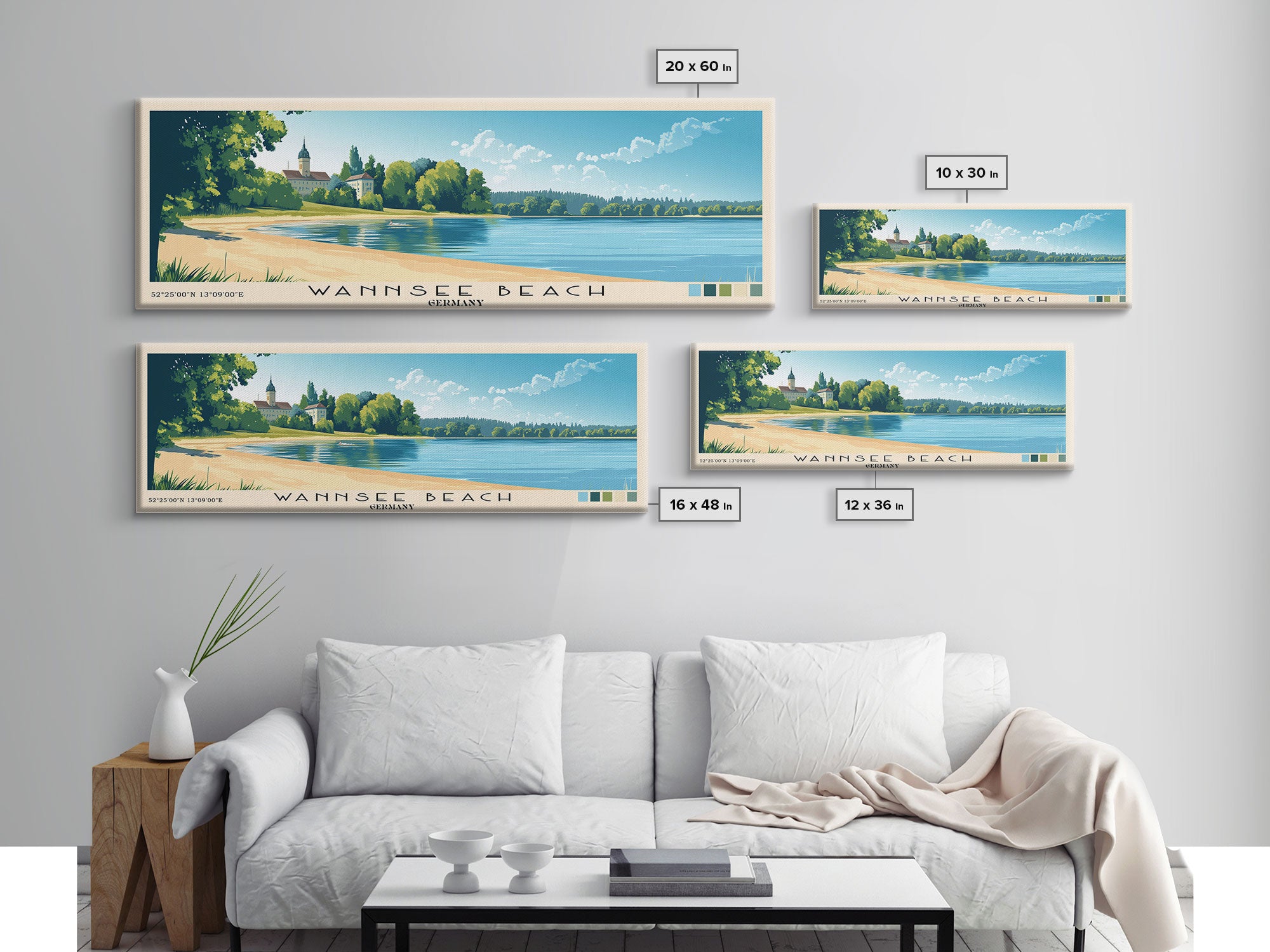 Wannsee Beach, Germany Panoramic Beach Print, Vacation Gift, Germany Wall Art, Beach Painting, Beach Decor, Beach Painting