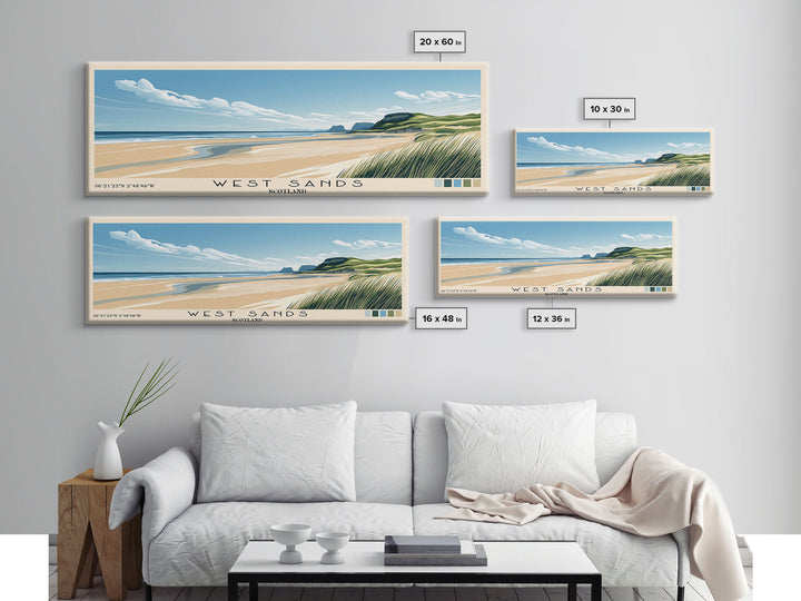 West Sands, Scotland Panoramic Print, Vacation Gift, Scotland Wall Art, Beach Painting, Beach Decor, Large Wall Art, Wood Frame Art