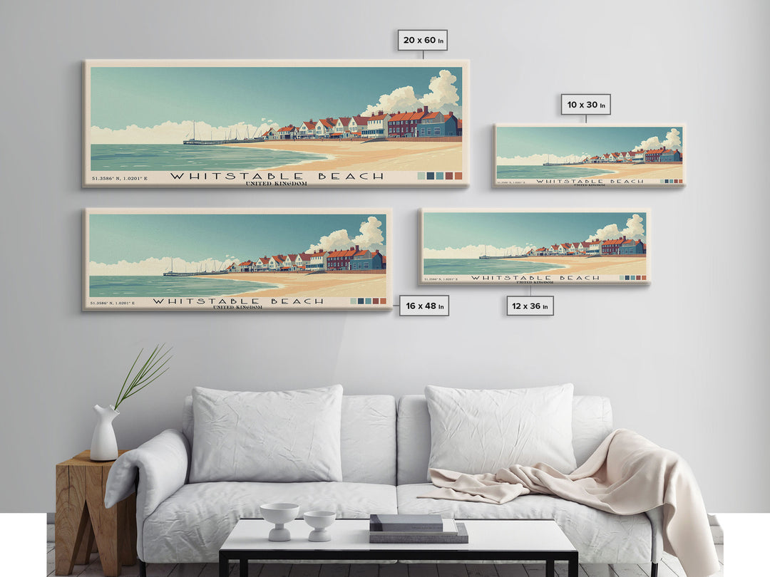 Whitstable beach, United Kingdom Panoramic Print, Vacation Gift, United Kingdom Wall Art, Beach Painting, Beach Decor, Large Wall Art, Wood Frame Art