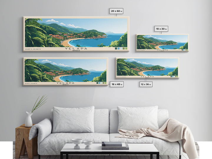 Yelapa, Mexico Panoramic Beach Print, Vacation Gift, Mexico Wall Art, Framed Canvas Print, Framed Beach Painting