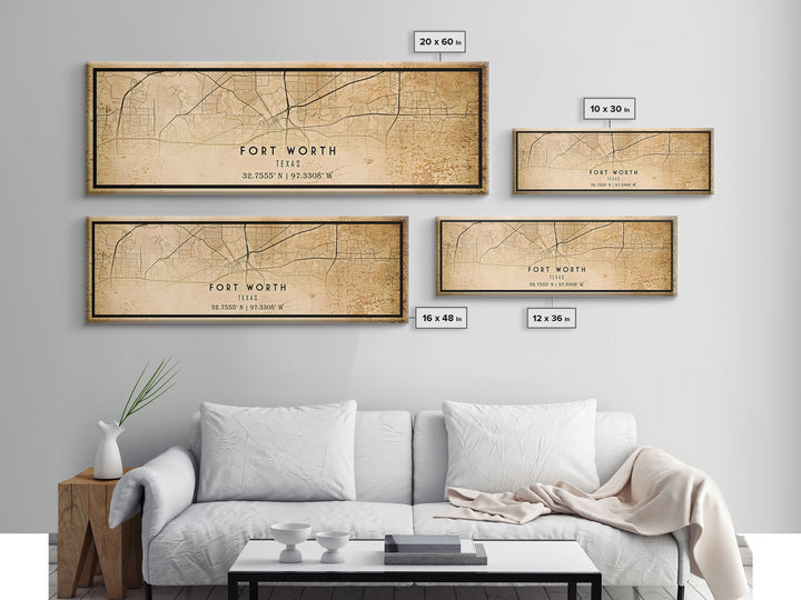 Fort Worth Panoramic map print poster or framed canvas, Texas map print poster canvas, Fort Worth city map print poster canvas, Panther City