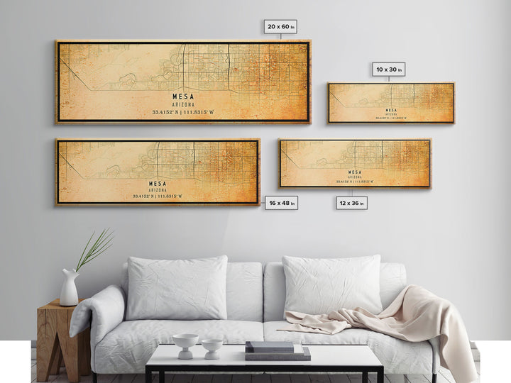 Panoramic Mesa Arizona United States map print poster or Framed canvas | United States road map print poster canvas, distressed map art